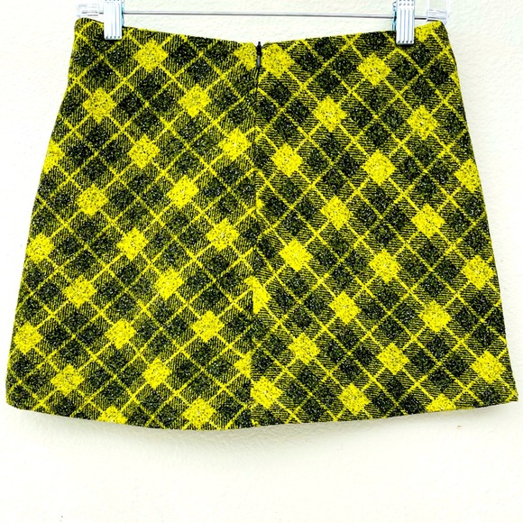 NWOT ZARA plaid mini skirt yellow-green check wool | schoolgirl style Size Small - Picture 4 of 9